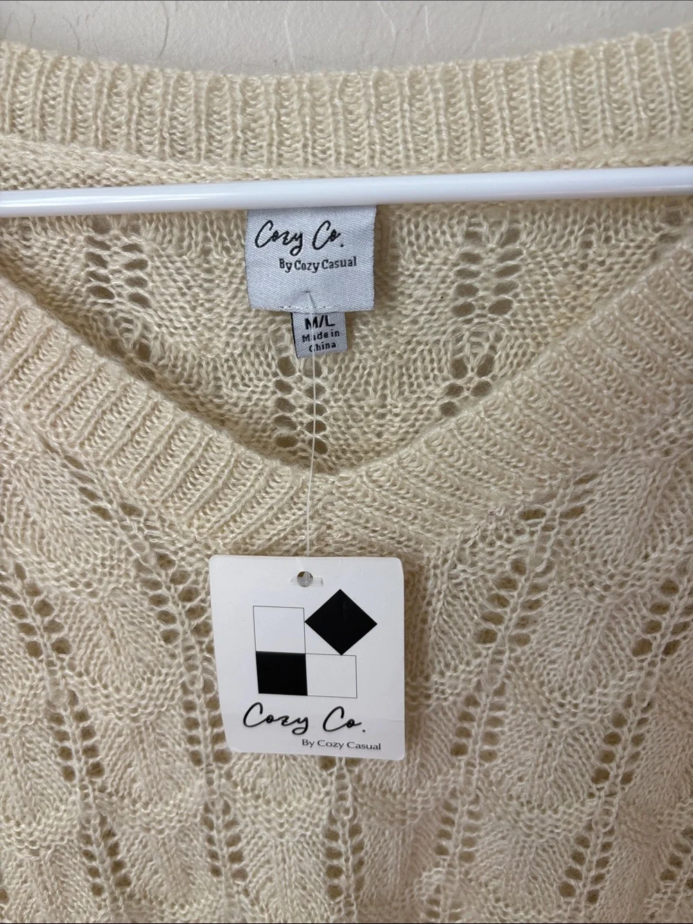NWT! Cream V-Neck Knit Sweater - Women's